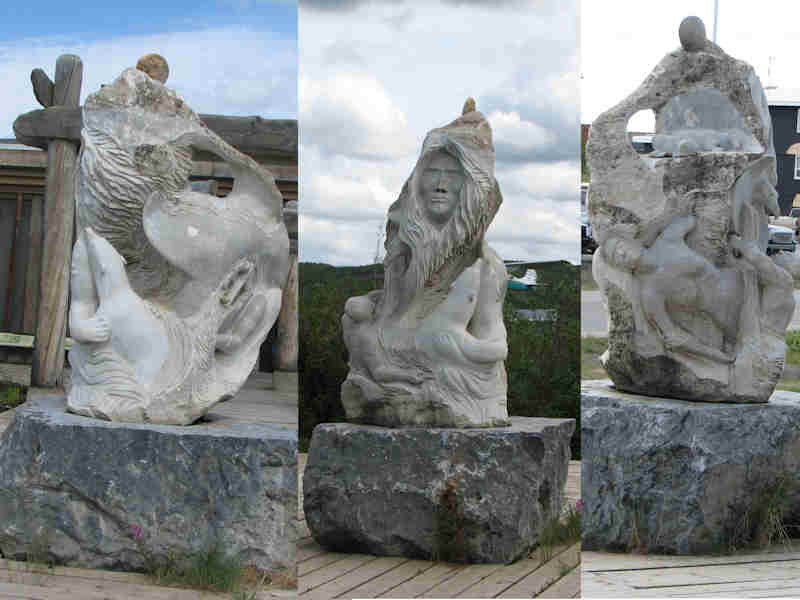 Outside the Yellowknife Information Centre -- All 3 views of the carving

